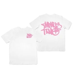 Moins Deux T-shirt Blanc Doublure Rose